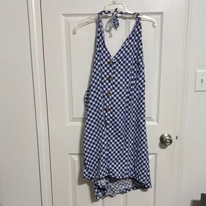 Blue and White Gingham Halter Dress